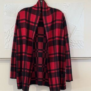 Women’s Red & Black Plaid Open Front Cardigan Size Large